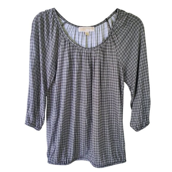 Michael Kors Houndstooth Print Elastic Waist Blouson Peasant Top S - Picture 6 of 16